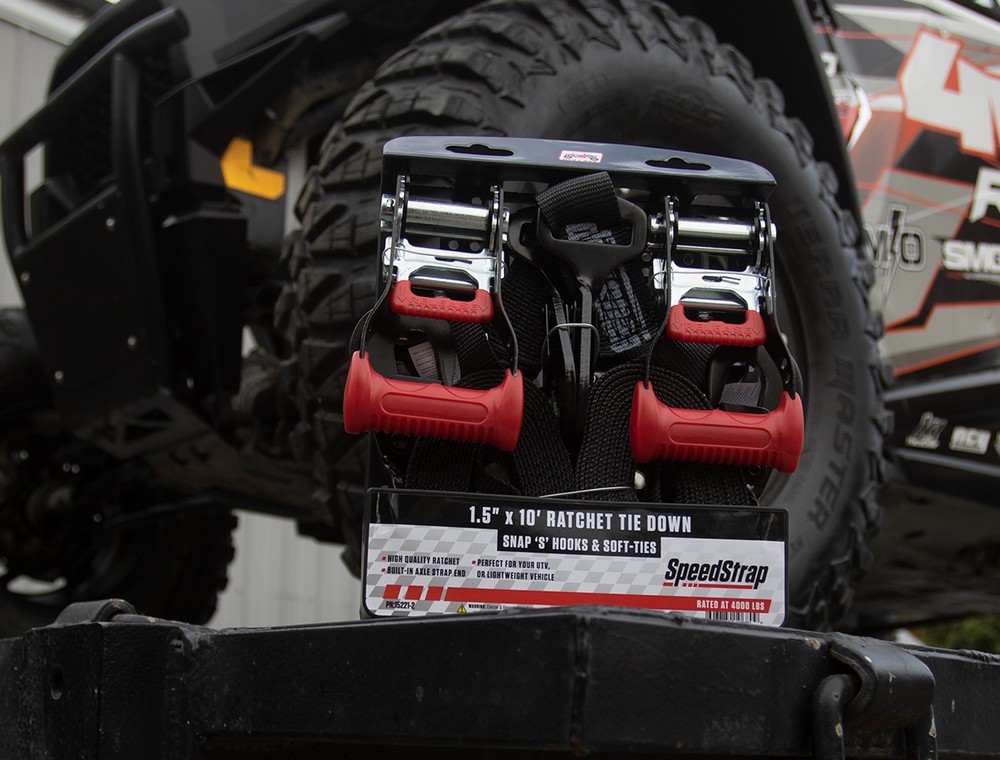 SpeedStrap 1 1/2In x 10Ft Ratchet Tie-Down w/ Soft-Tie (2 Pack) - Black