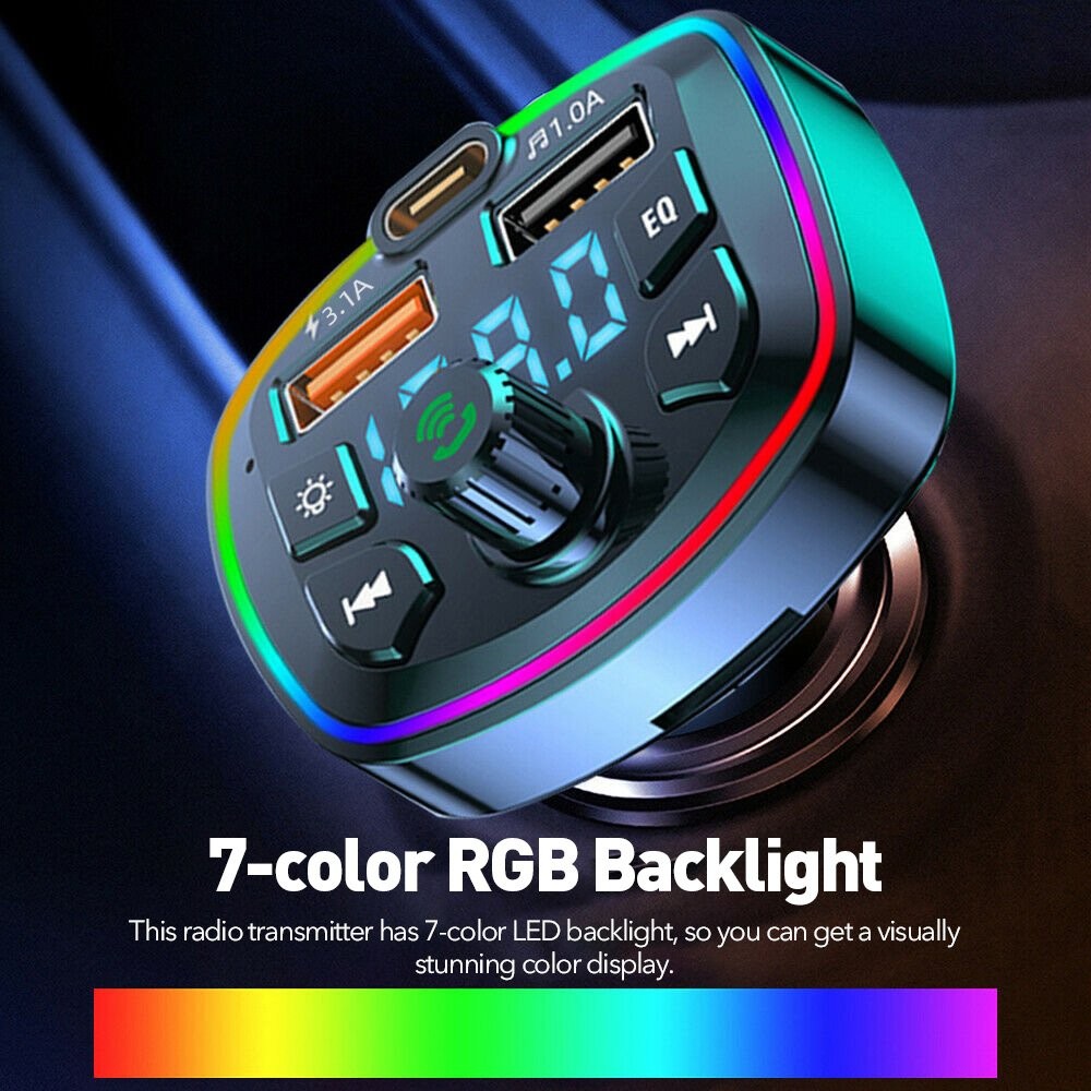 Bluetooth 5.0 Car Wireless FM Transmitter Adapter 2USB PD Charger Hands-Free MP3