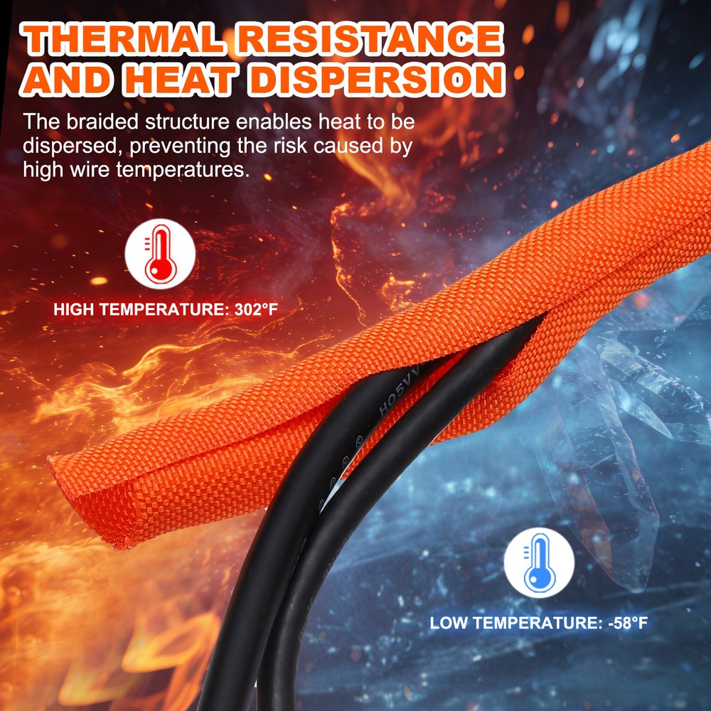 Wire Split Braided Cable Management Sleeve, Orange (5/8" - 7 Feet)