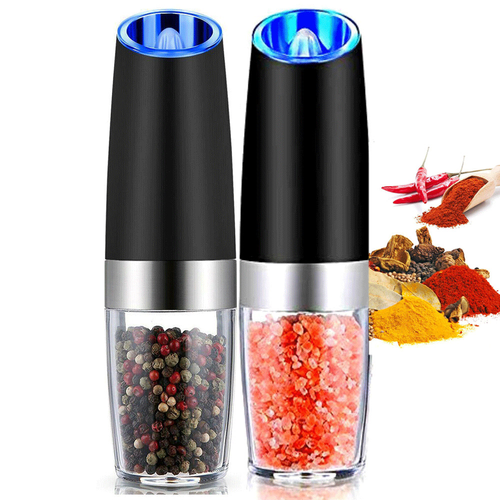 2 Pack Gravity Electric Salt and Pepper Grinder Mill Shaker Adjustable Automatic