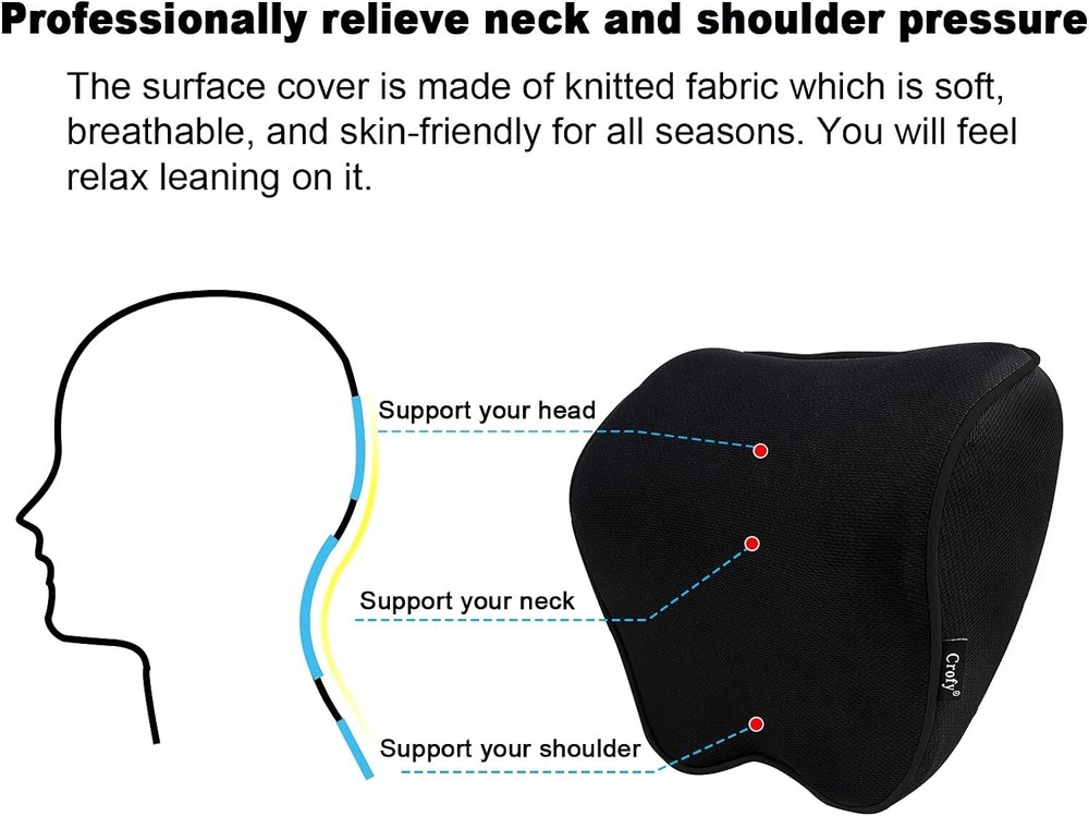 Soft Memory Foam Car Neck Pillows with Breathable Covers - 2 Pack for Drivers