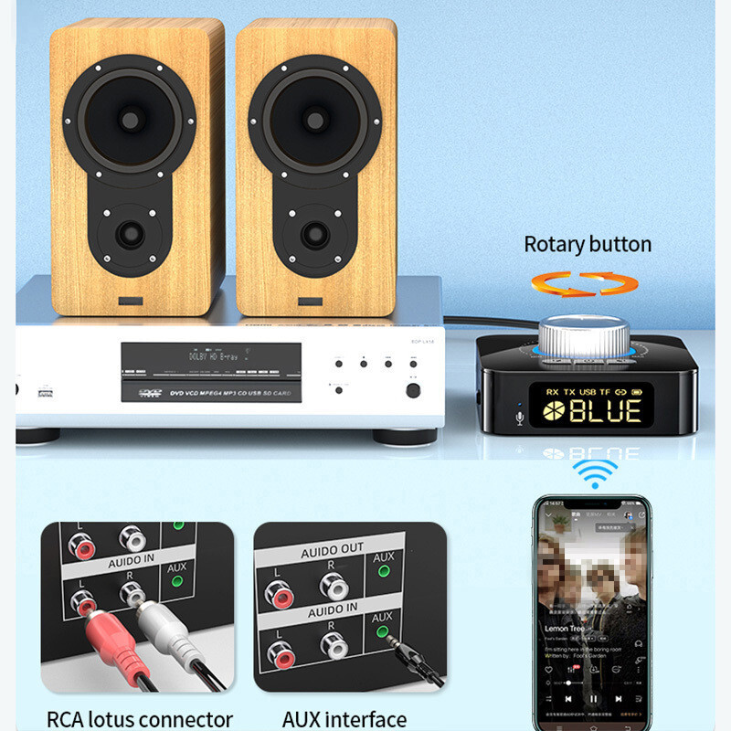 Bluetooth 5.0 Receiver Transmitter Wireless 3.5mm AUX to RCA HiFi Audio Adapter