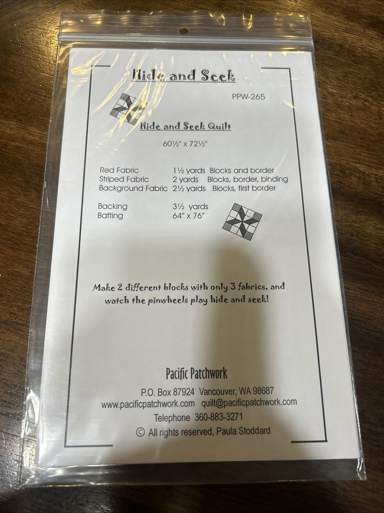 Pacific Patchwork Hide And Seek Quilt Pattern PPW-265 New