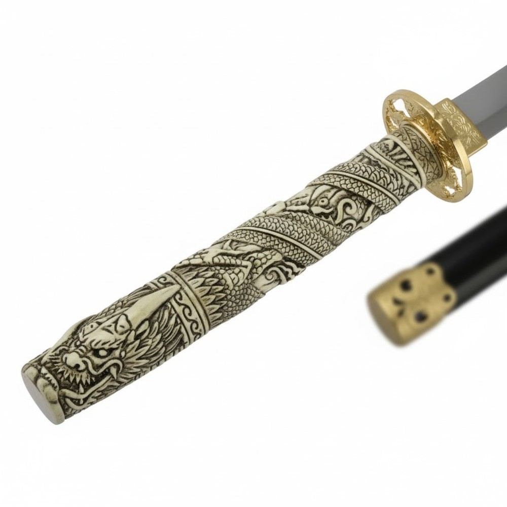 43" Dragon Handle Samurai Sword Decorative Katana Black Lacquer Scabbard Display