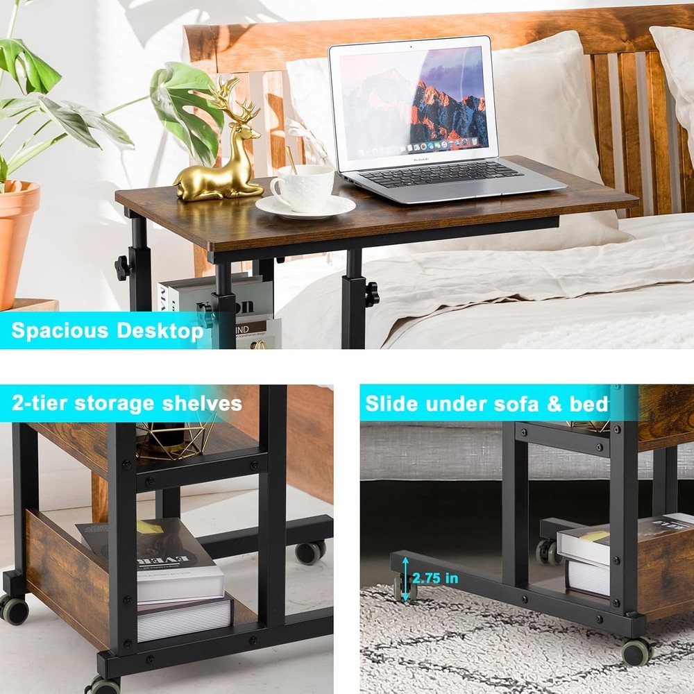 Hadulcet C Shaped Side Table Adjustable, Height Adjustable C Romantic Brown