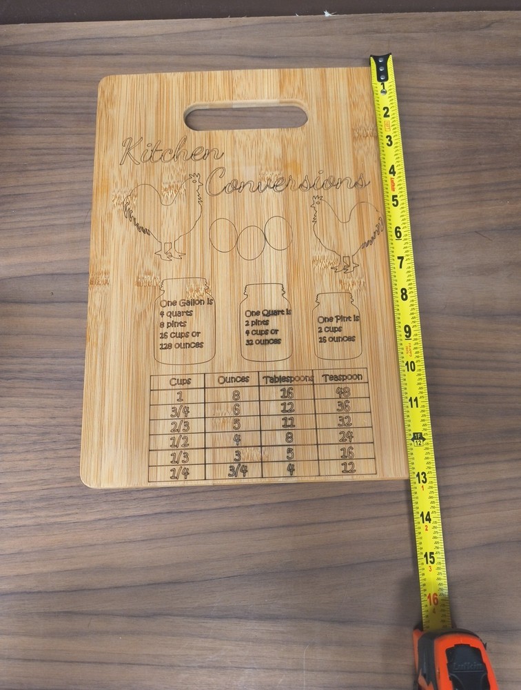 Kitchen Bamboo Cutting Board Conversion Chart 9" X 13" NEW