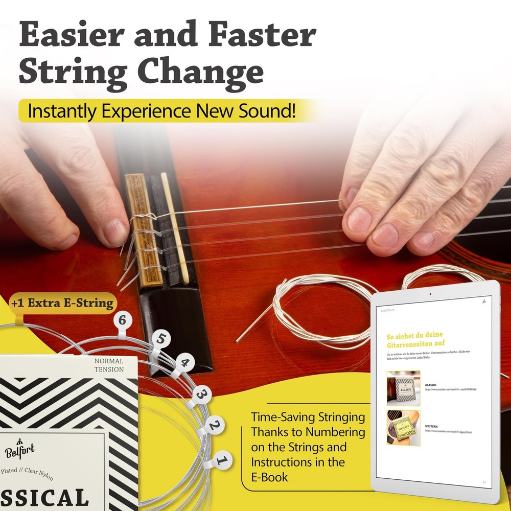 BELFORT® Classical Guitar Strings Nylon (coated in silver) 3x Nylon String