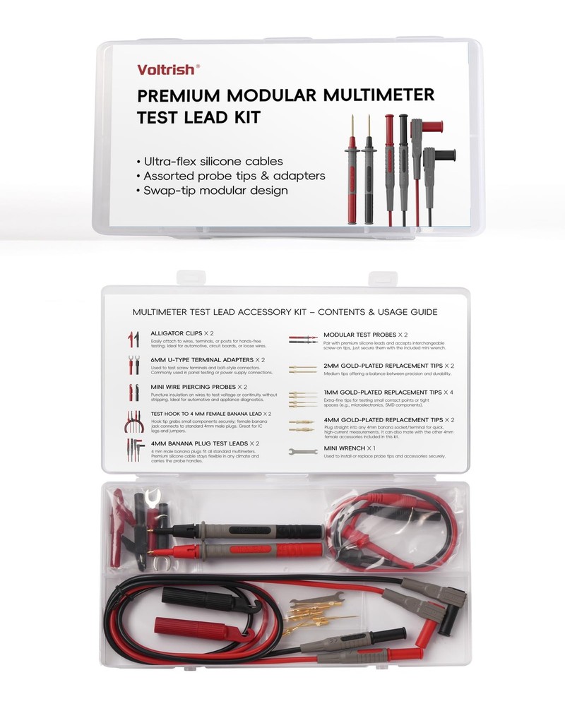 25-Piece Silicone Multimeter Test Lead & Back Probe Kit - Premium Modular Volt M