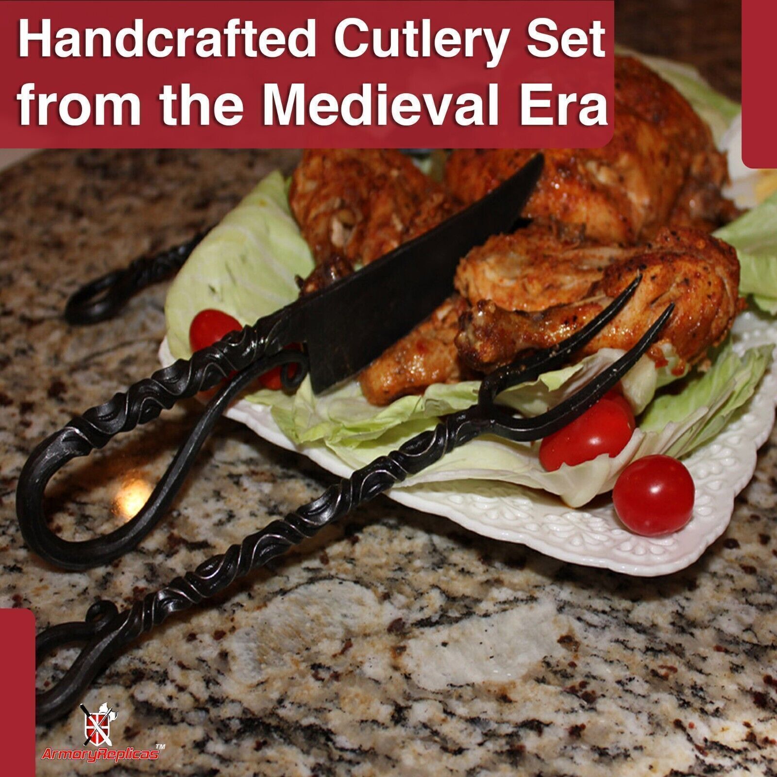 HAND FORGED FUNCTIONAL IRON MEDIEVAL INSPIRED CAMPING PARTY 3 PIECE UTENSIL SET