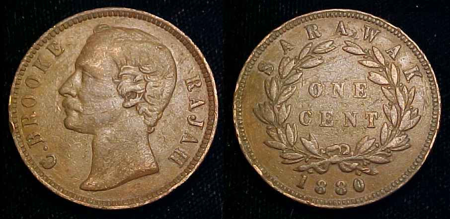 SARAWAK 1880 One Cent VF+