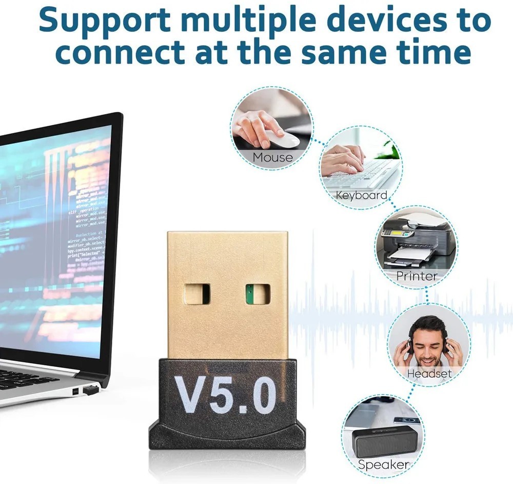 USB Bluetooth 5.0 Wireless Stereo Audio Music Adapter Dongle Receiver For TV PC