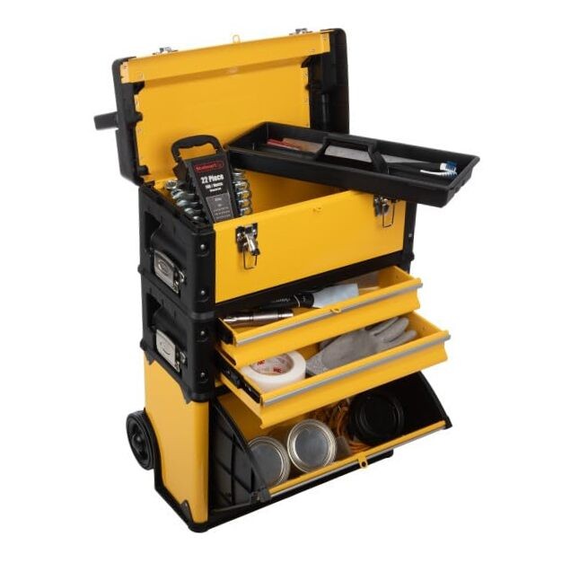 Rolling Tool Box with Wheels - Stackable Tool Box Organizer - Portable Metal