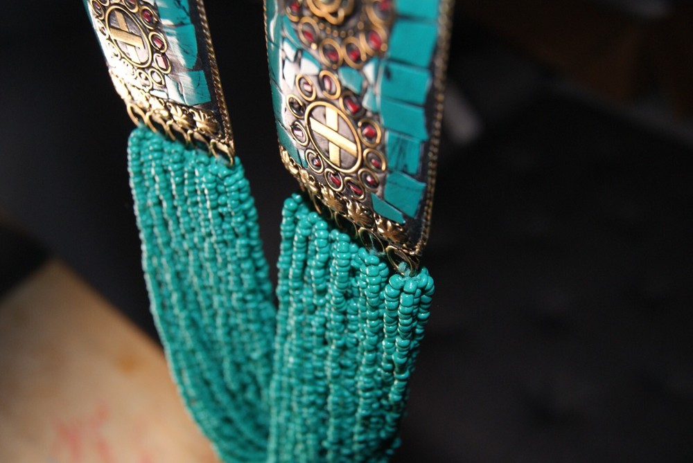 Boho Chic Necklace Set Turquoise Silver Plated with Multi Strand Beads