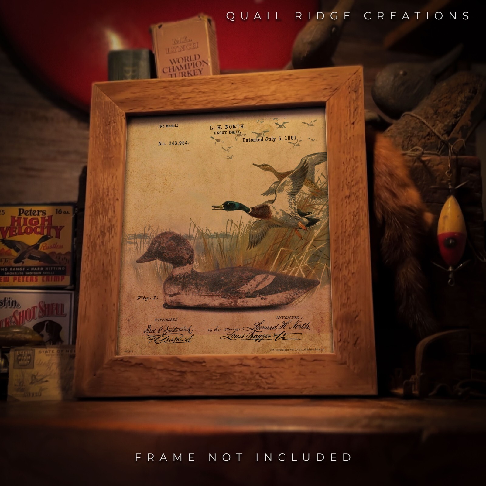 Vintage Duck Decoy Patent Art Print 8X10 Calls Hunting Fishing Cabin Wall Decor