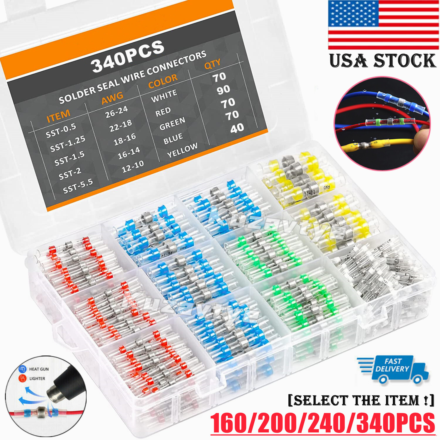 340/500Pcs Heat Shrink Solder Wire Connectors Kit Waterproof Seal Butt Terminals