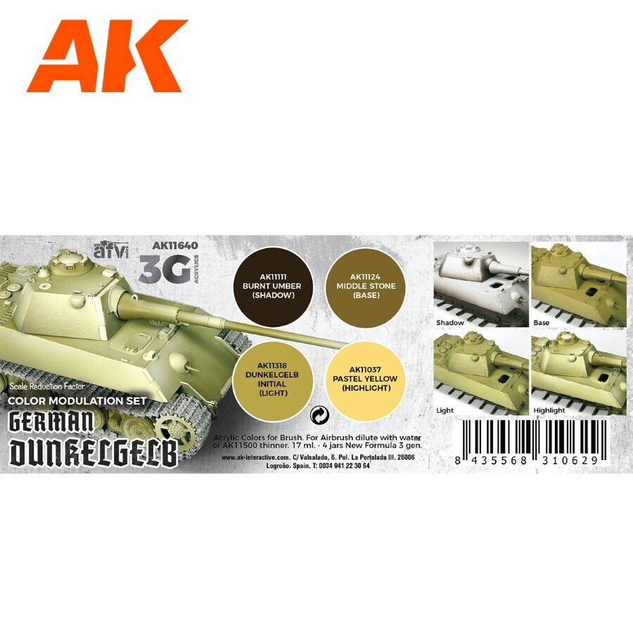 AK Interactive: German Dunkelgelb Modulation Set - Acrylic Paint Set - AK11640