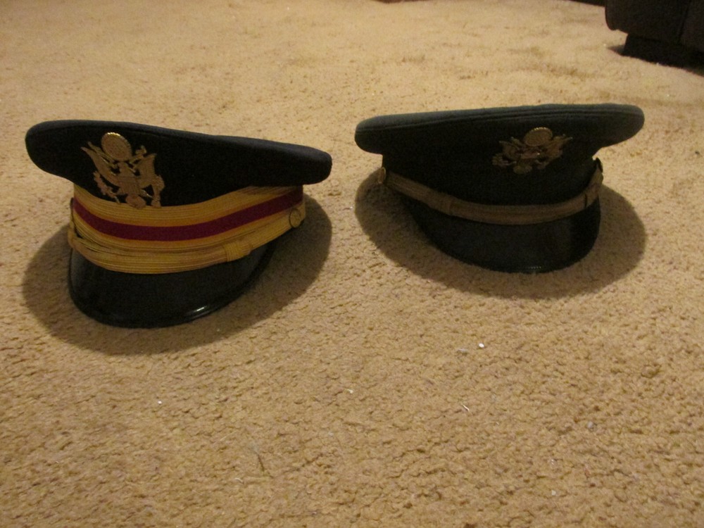 Pair WW2 US army officers visor caps