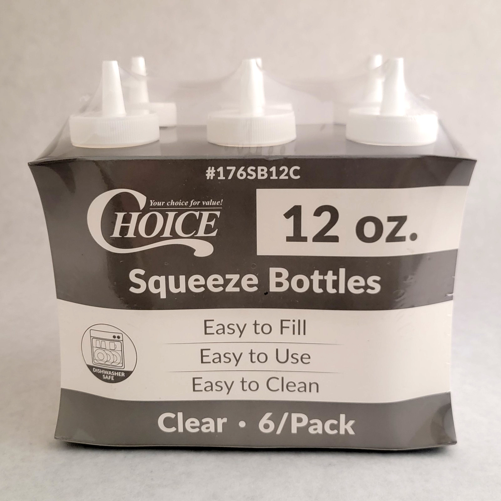 Clear Choice Squeeze Bottles 12 oz Restaurant Condiments With Top PACK OF 6 NEW