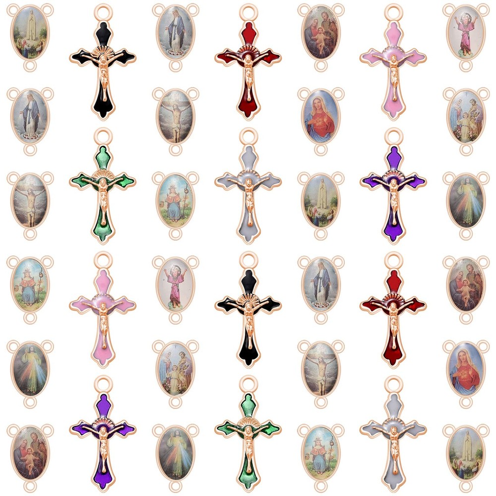 WenRity 60Pcs/30Set Rosary Making Kits Supplies Religion Cross and Rose Gold