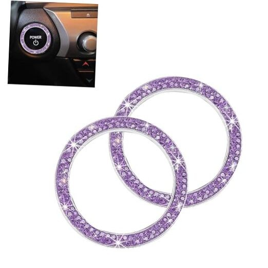 2PCS Bling Push to Start Button Cover, Crystal Rhinestone Engine Start Purple