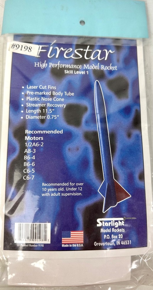 Starlight Firestar #9198 Flying High Performance Model Rocket Kit 11.5" Length