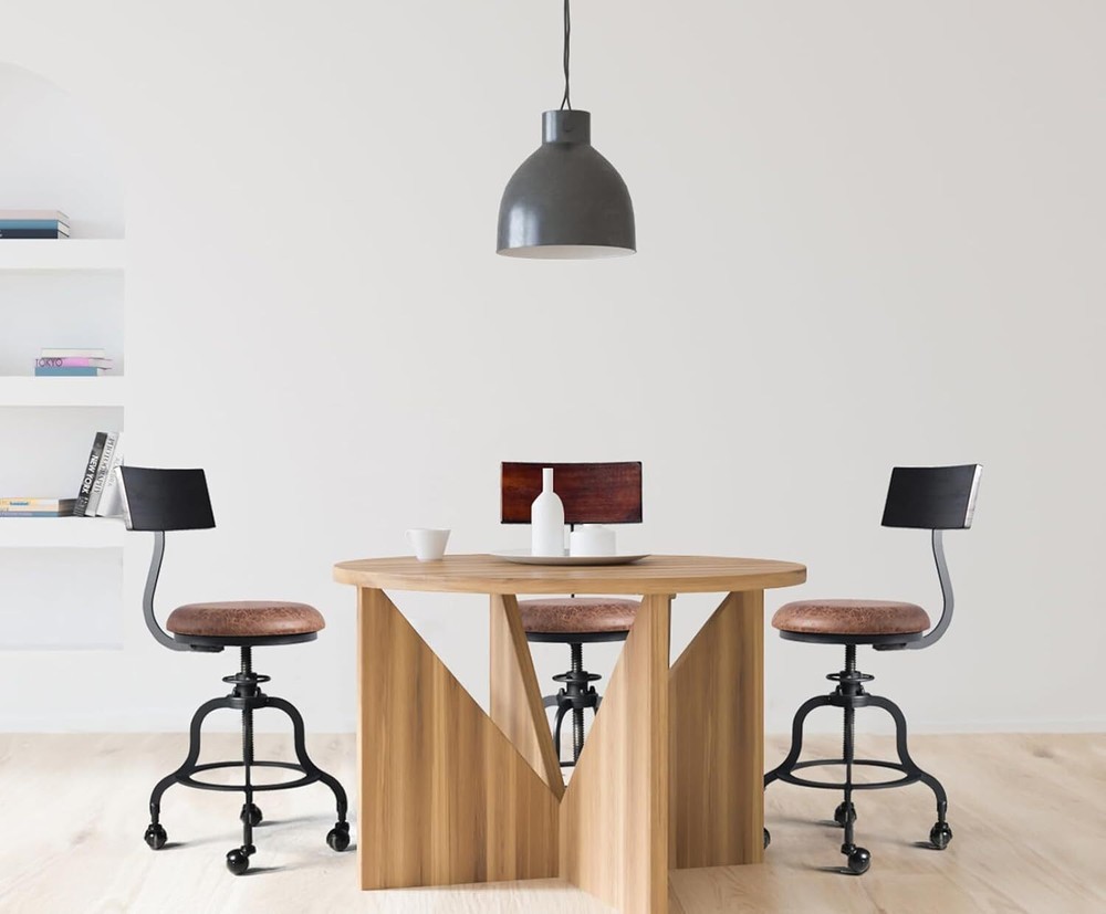 Rolling Stool with Wheels & Backrest,18.5"-22.44"Counter Adjustable Swivel Round