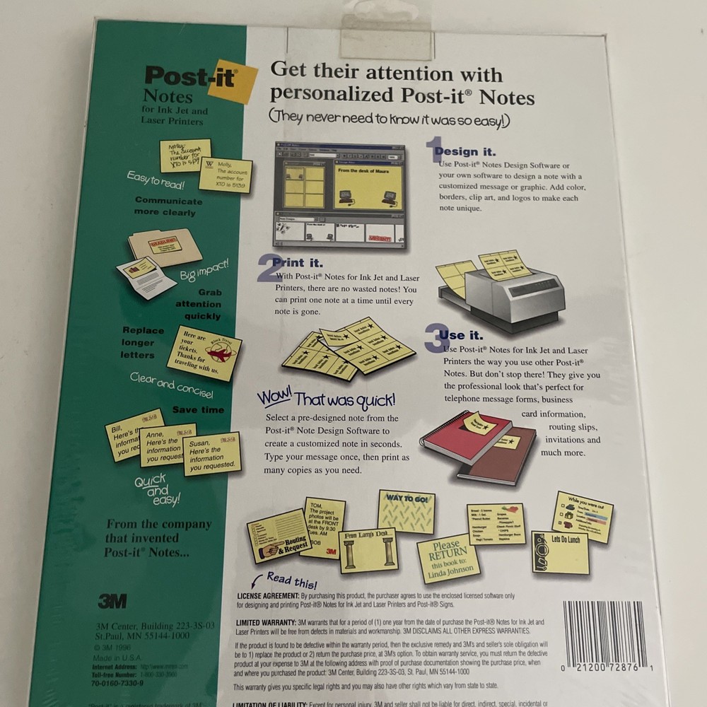 3M Refill Post-It Notes Inkjet/Laser Printers Y2010 Sealed 25 Sheets Yellow