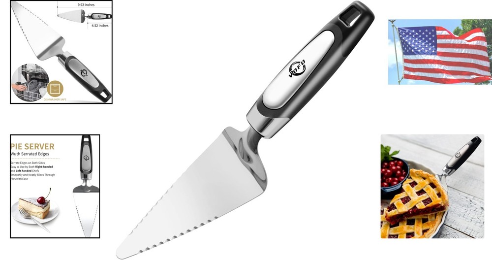 Multi-Functional Pie Server & Dessert Slicer – Stainless Steel with Black Handle