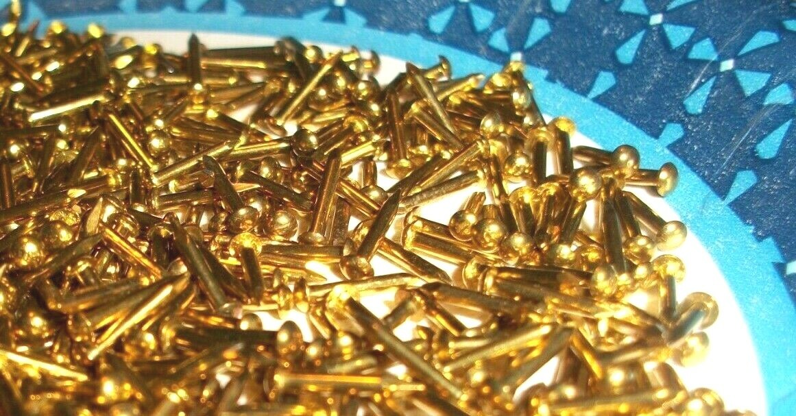 100  VINTAGE 3/8" X #17, SOLID BRASS BRAD NAILS, ROUND DOME HEAD ESCUTCHEON PINS