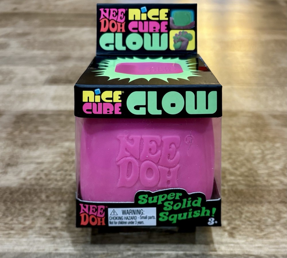 Authentic NeeDoh Nice Cube Glow Green, Nee Doh Nice Green Glow in the Dark Cube