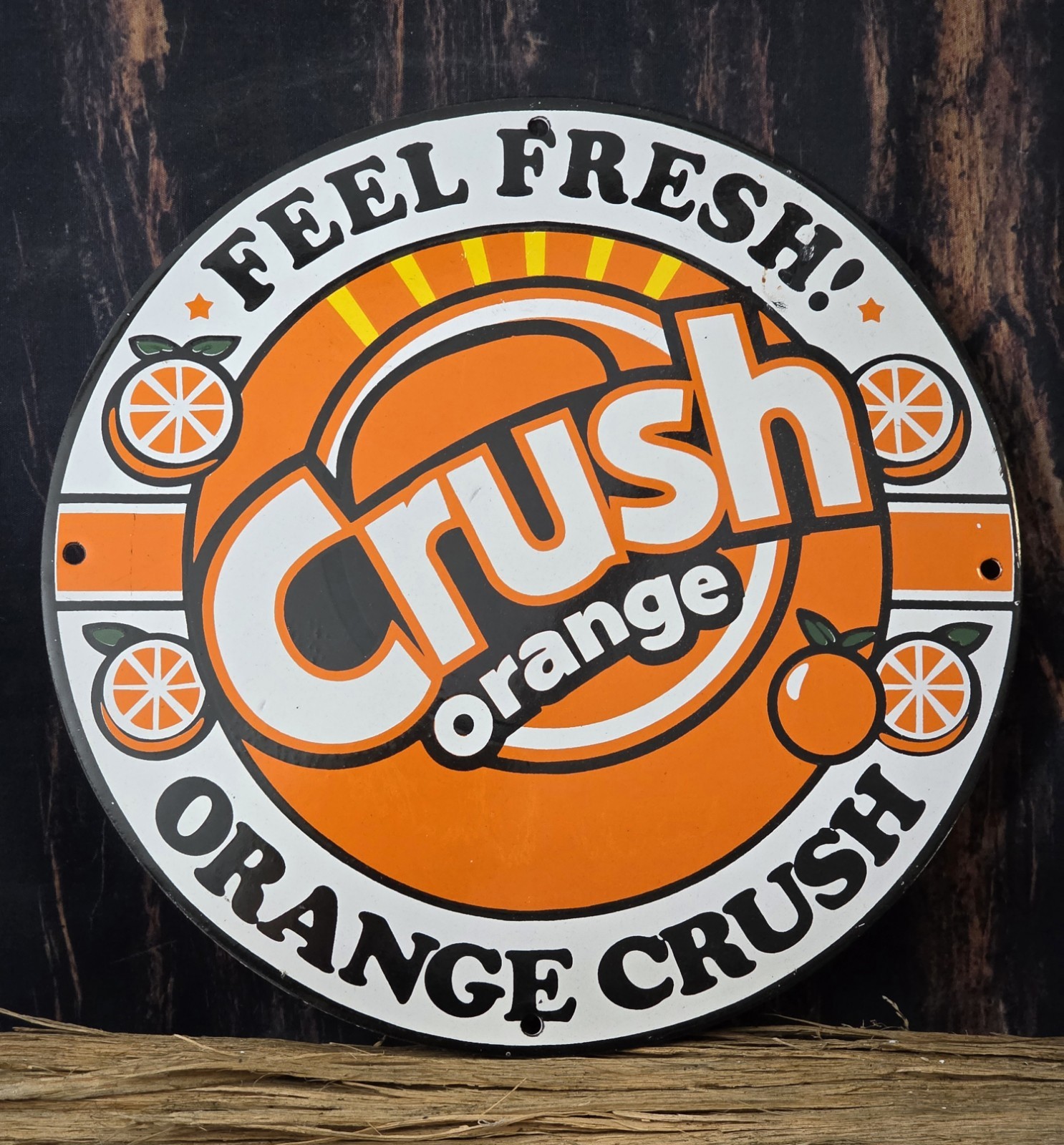 VINTAGE ORANGE CRUSH FEEL FRESH PORCELAIN GAS STATION SODA SIGN ,COKE