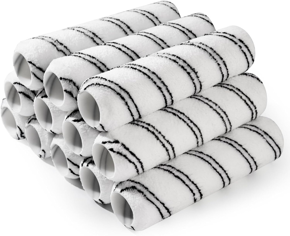 Paint Roller, Microfiber Paint Roller Covers 9 Inch (3/8” Nap), 12 Pack, Large P