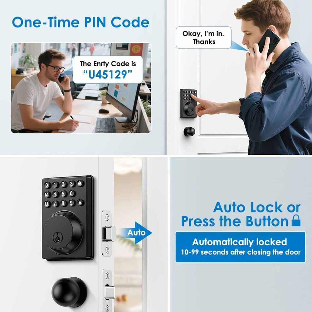 Keyless Entry Front Door Lock Keypad Deadbolt Matte Black with