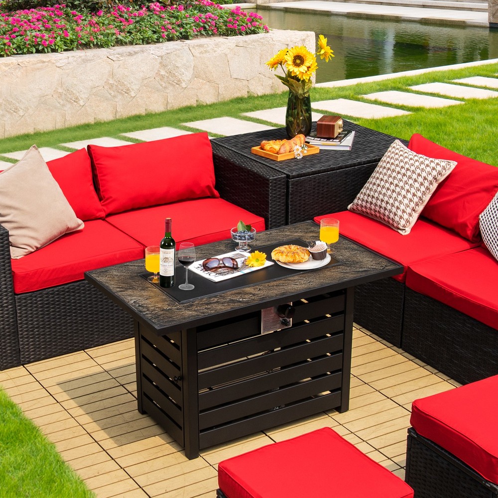 42" Rectangular Propane Fire Pit Table 50,000 BTU W/ Lava Rocks & PVC Cover