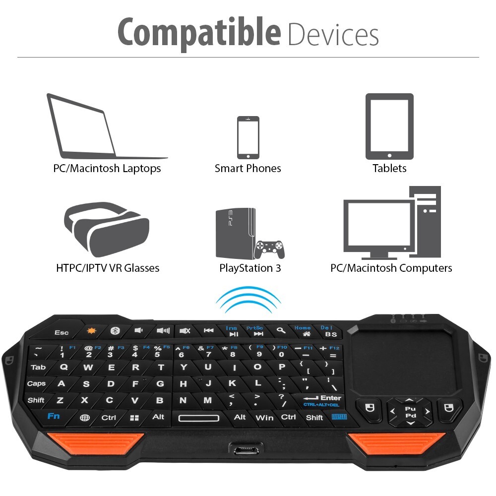 Fosmon 30FT Mini Wireless Bluetooth Keyboard Touchpad for iOS Android Windows