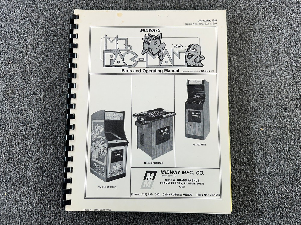 Midway Ms. Pac-Man Pacman Arcade Game Machine Operating Manual Schematics