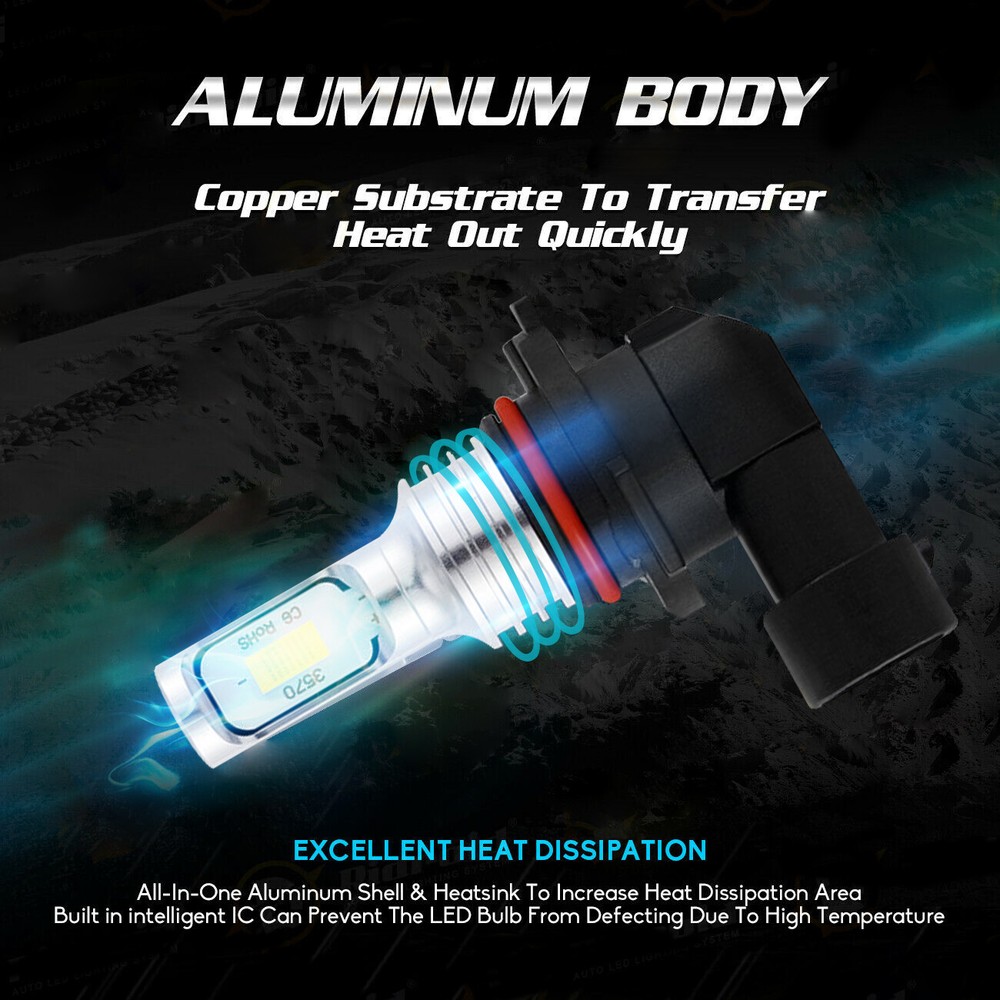 2PC 9006 LED Headlight Bulbs Conversion Kit Low Beam 6000K Super White Light