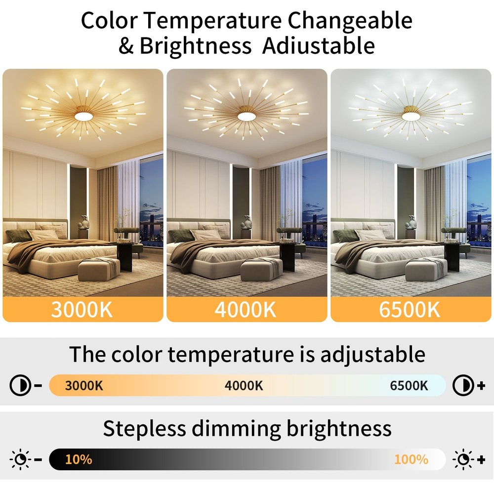 Gold Firework LED Ceiling Light 30+1, Smart Dimmable w/ APP & Remote