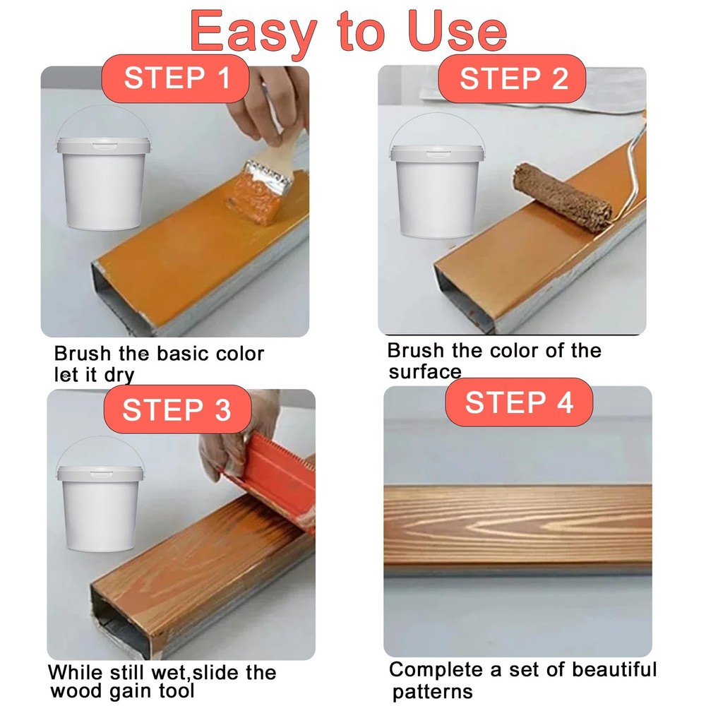 Wood Graining Tool Set 8Pcs, Rubber Grain Rollers with Handles, Brown