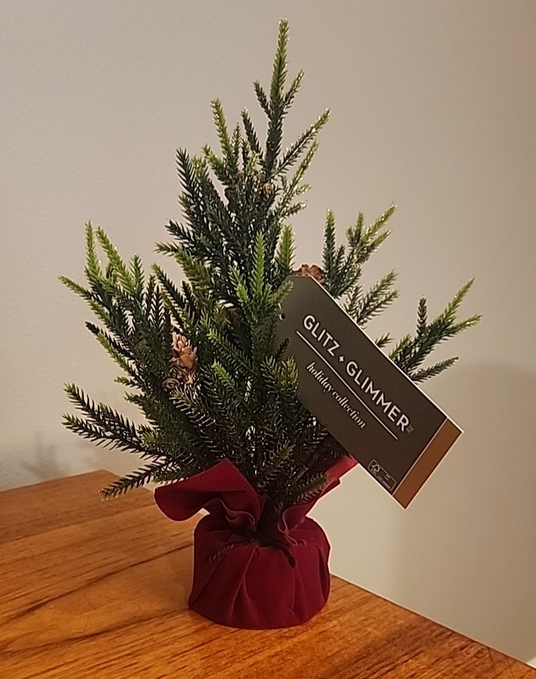 NWT GLITZ + GLIMMER 12" SMALL CHRISTMAS PINECONE GLITTERED TREE RED BASE