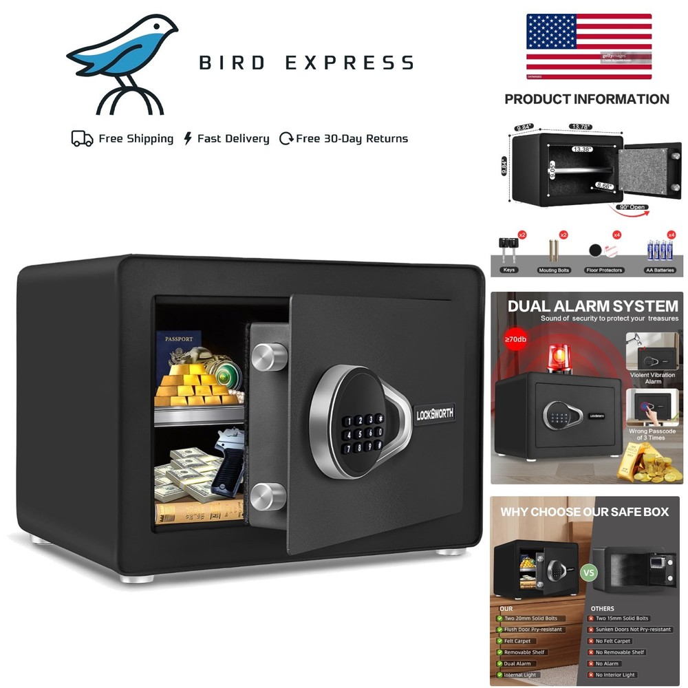 Small Digital Safe Box with Alarm Removable Shelf Key & Code Lock. -1.0 Cubic Ft