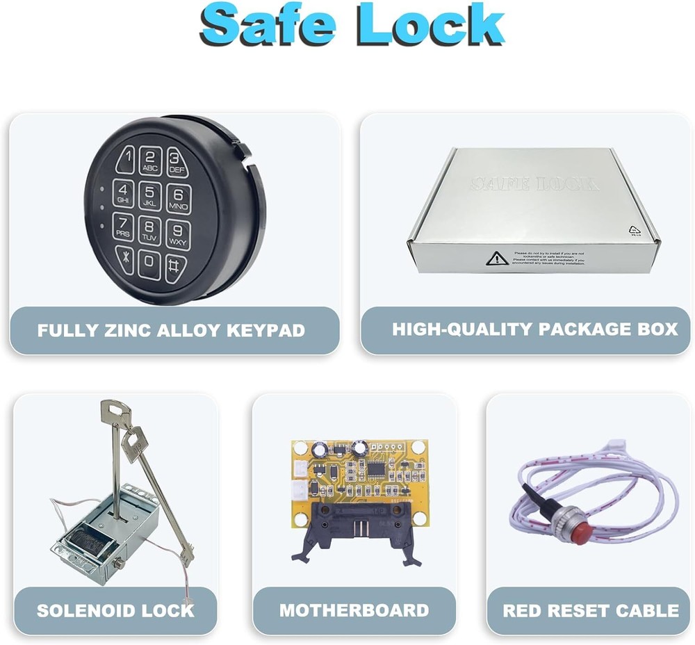 High Security Electronic Safe Lock Replacement Keypad with Solenoid Lock & 2 Key