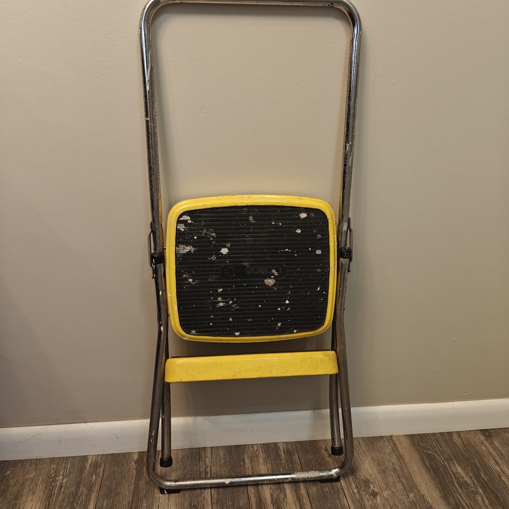 Vintage Chippy Yellow Cosco Folding 2 Step Stool