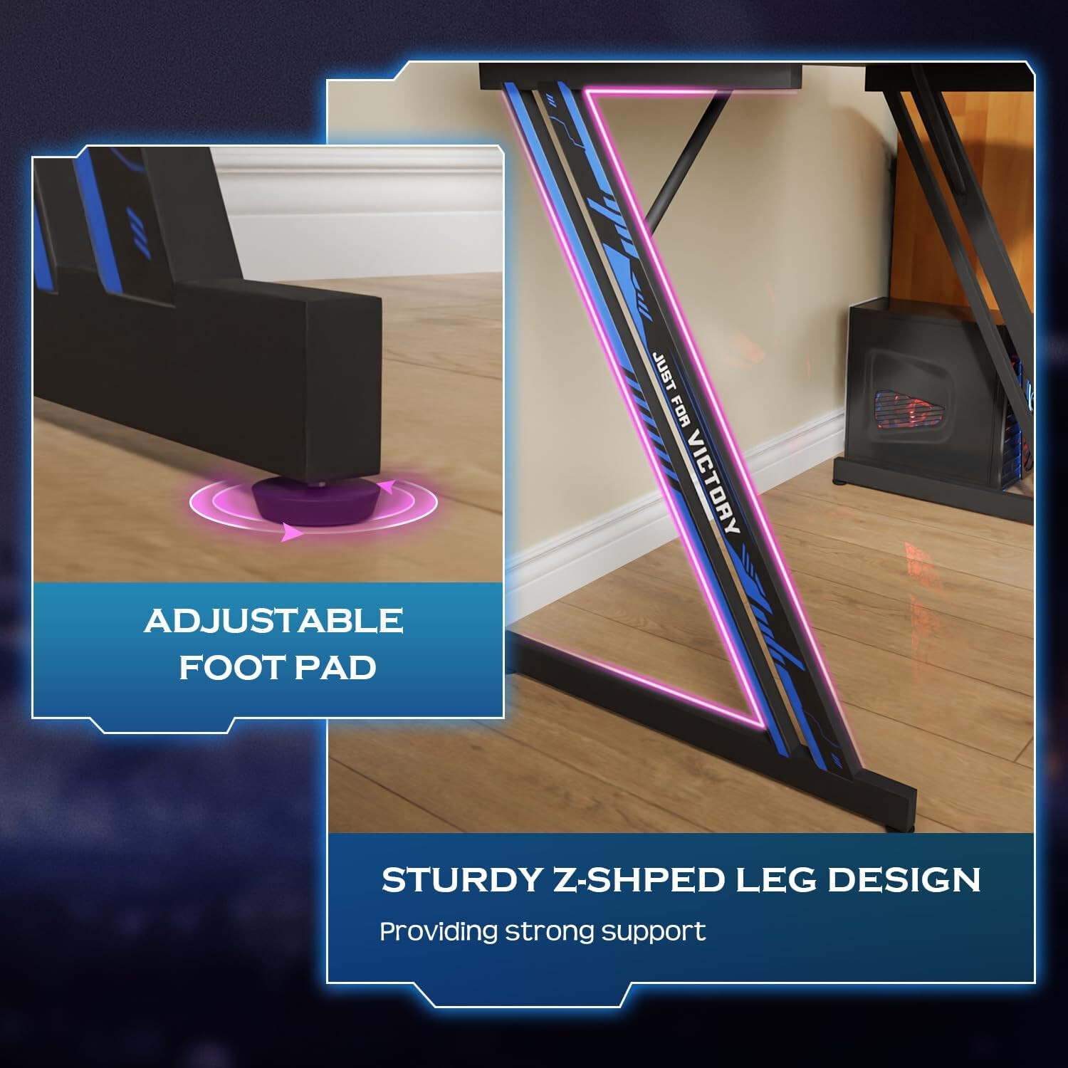 35 Inch Modern Z-Shaped Gaming Desk Computer Desk for Home Office with Headphone