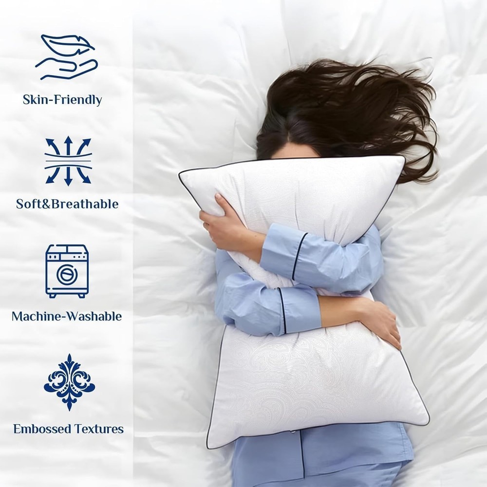 Queen Size Down Alternative Bed Pillows - Breathable and Machine Washable Set