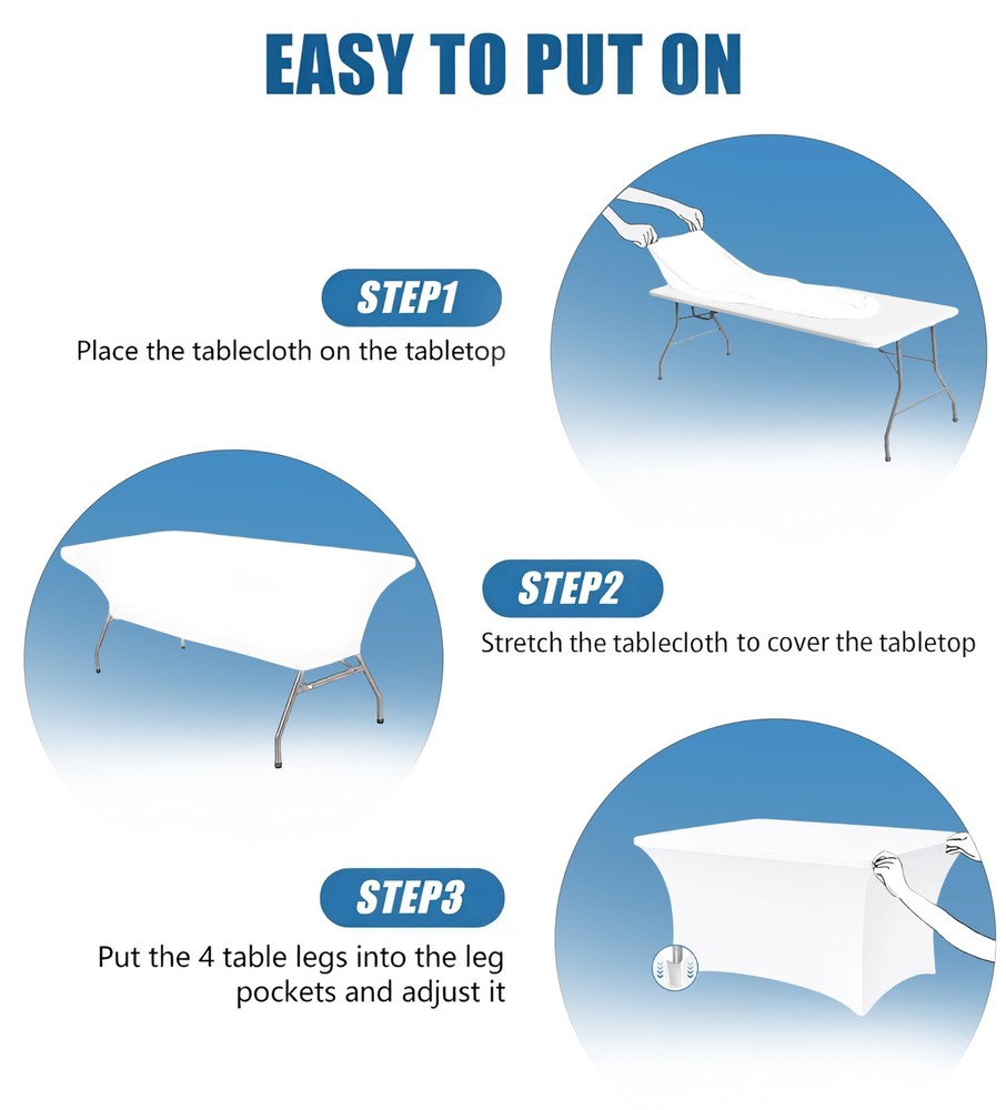 4FT White Table Cloth - 1 Pack, Fitted Stretch Rectangle Spandex Tablecloth, ...