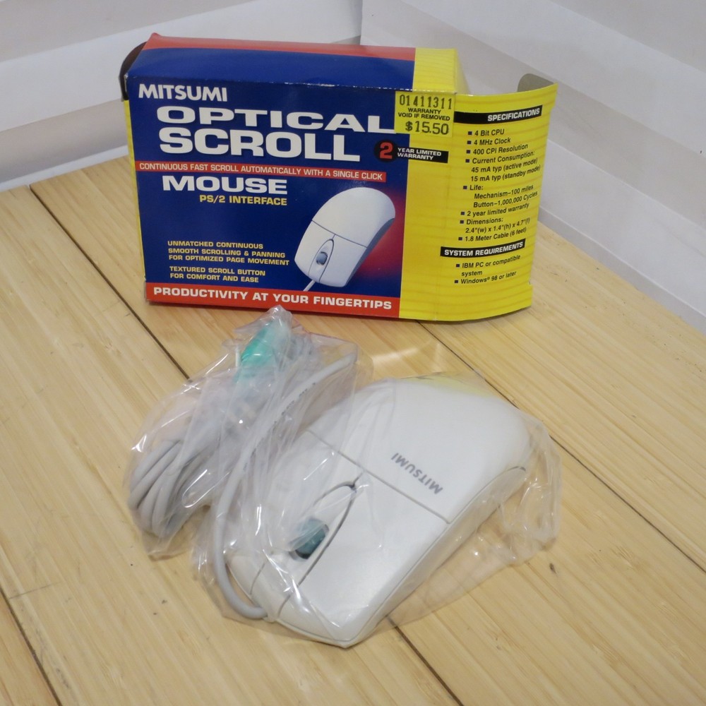 NOS Vintage Mitsumi PS2 Optical Mouse ECM-S6102 2-Button with Scroll Wheel