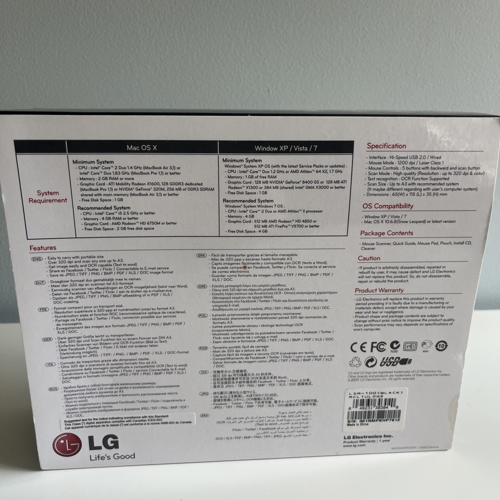 LSM-100 Mouse Scanner LG Smart Scan New Unopened Windows PC Mac Compatible