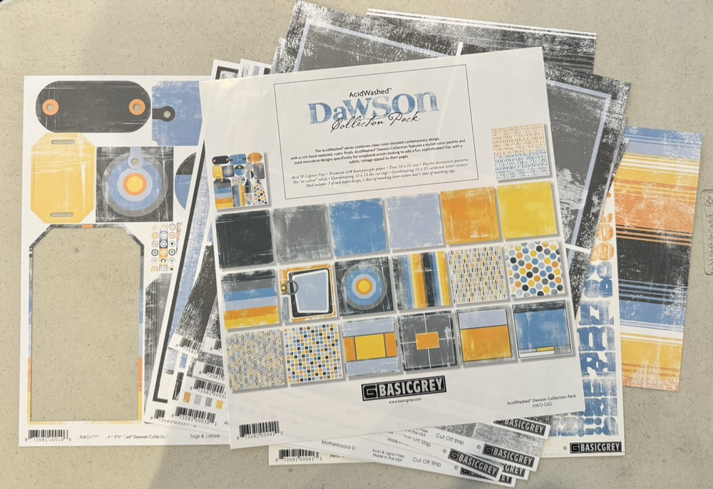 Basic Grey Dawson 12 x 12 Scrapbook Paper LOT