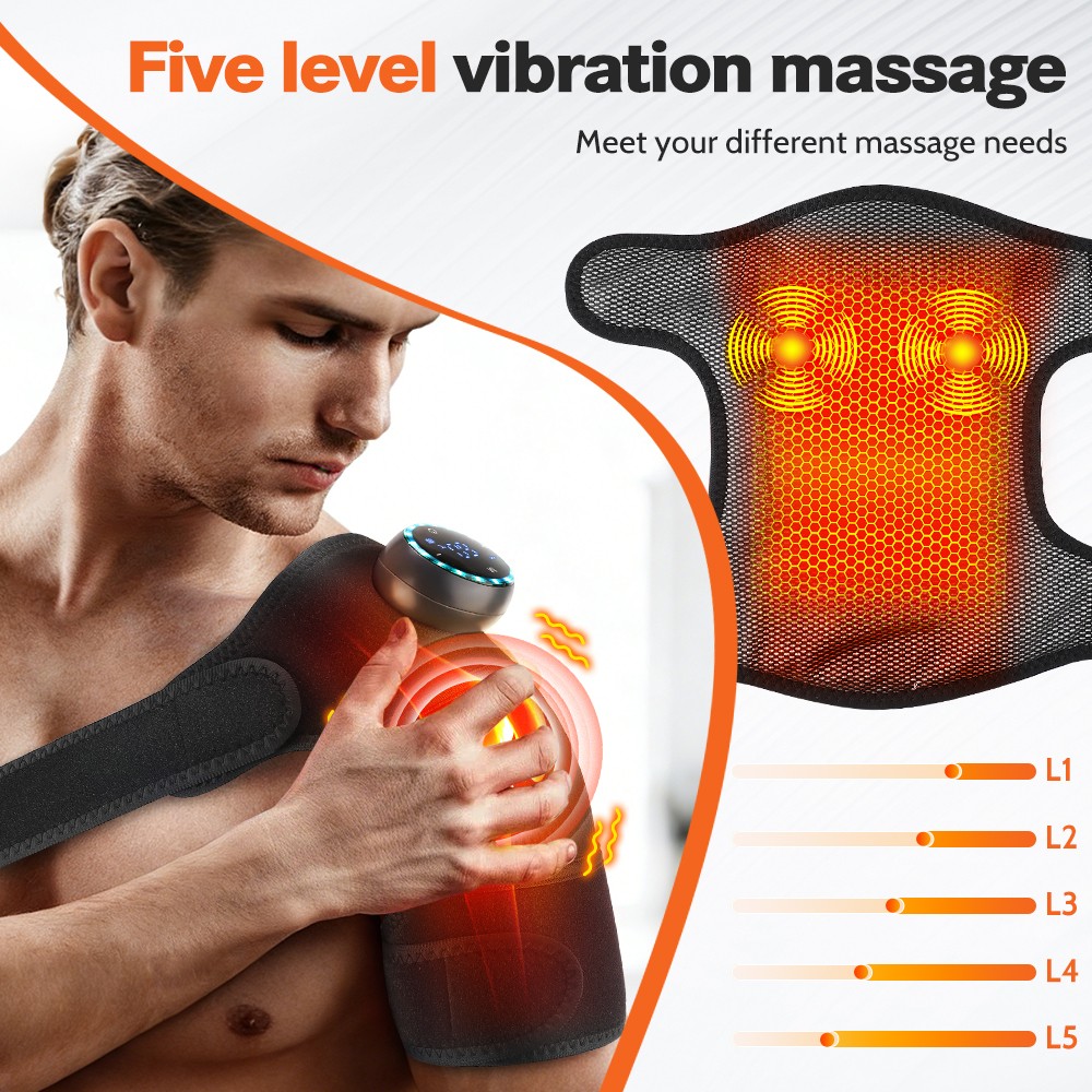 Electric Knee Massager Shoulder Brace with 5 Vibration Modes, 5 Heating Levels
